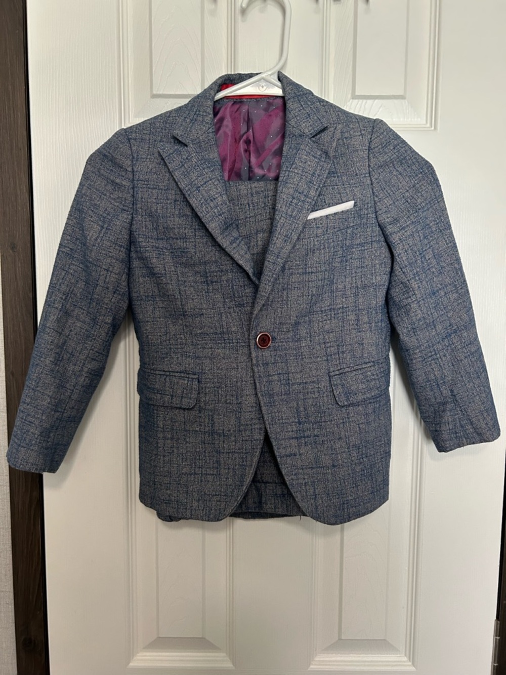 Boys' Blue Textured Blazer with Notch Lapel